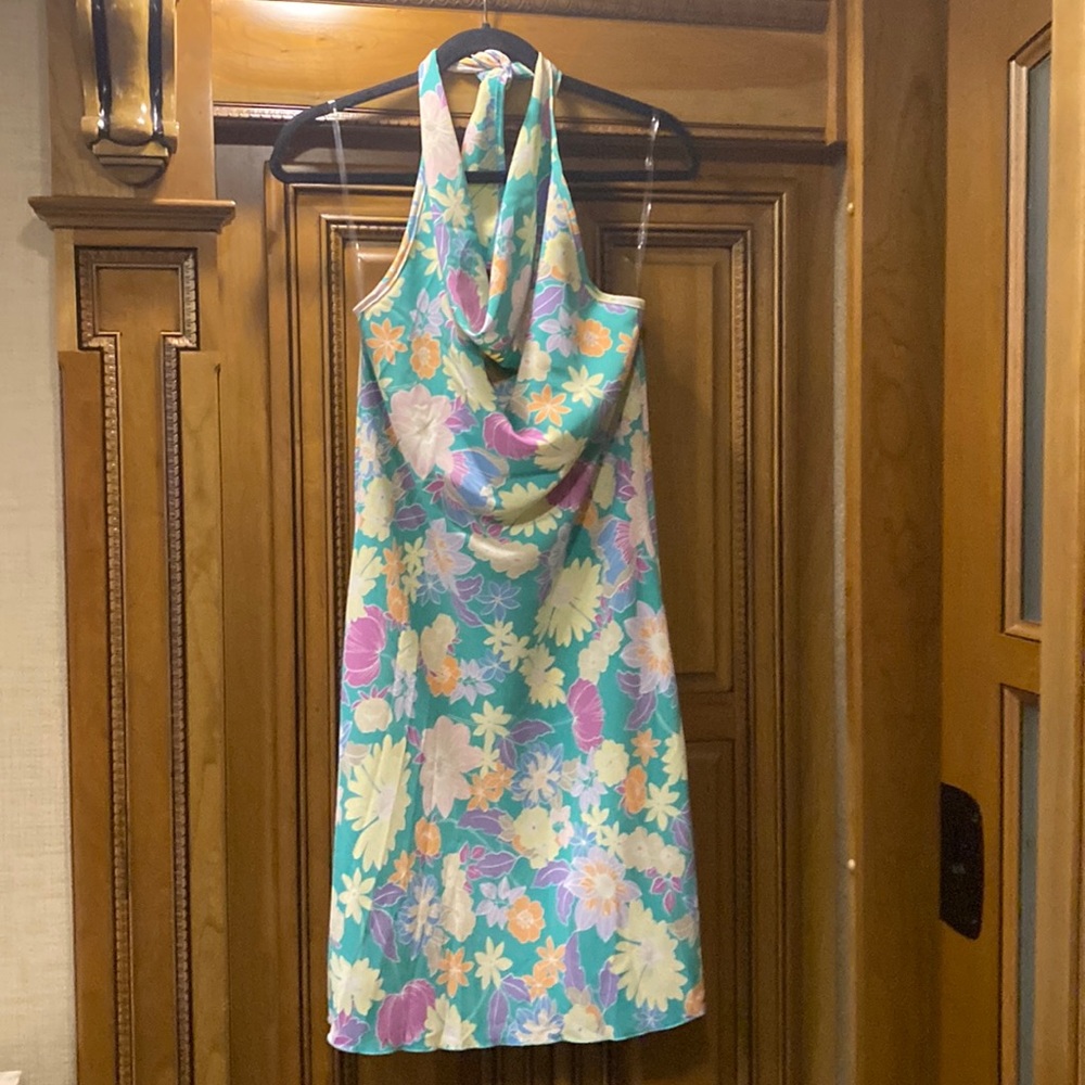 Jessica Simpson Turquoise Floral Halter Dress